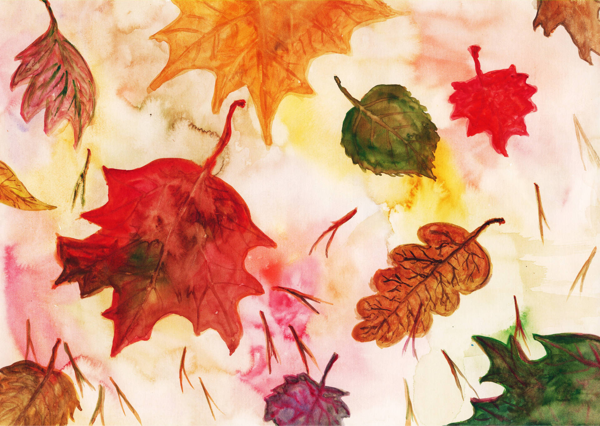 Aesthetic Fall Leaves Illustration Background
