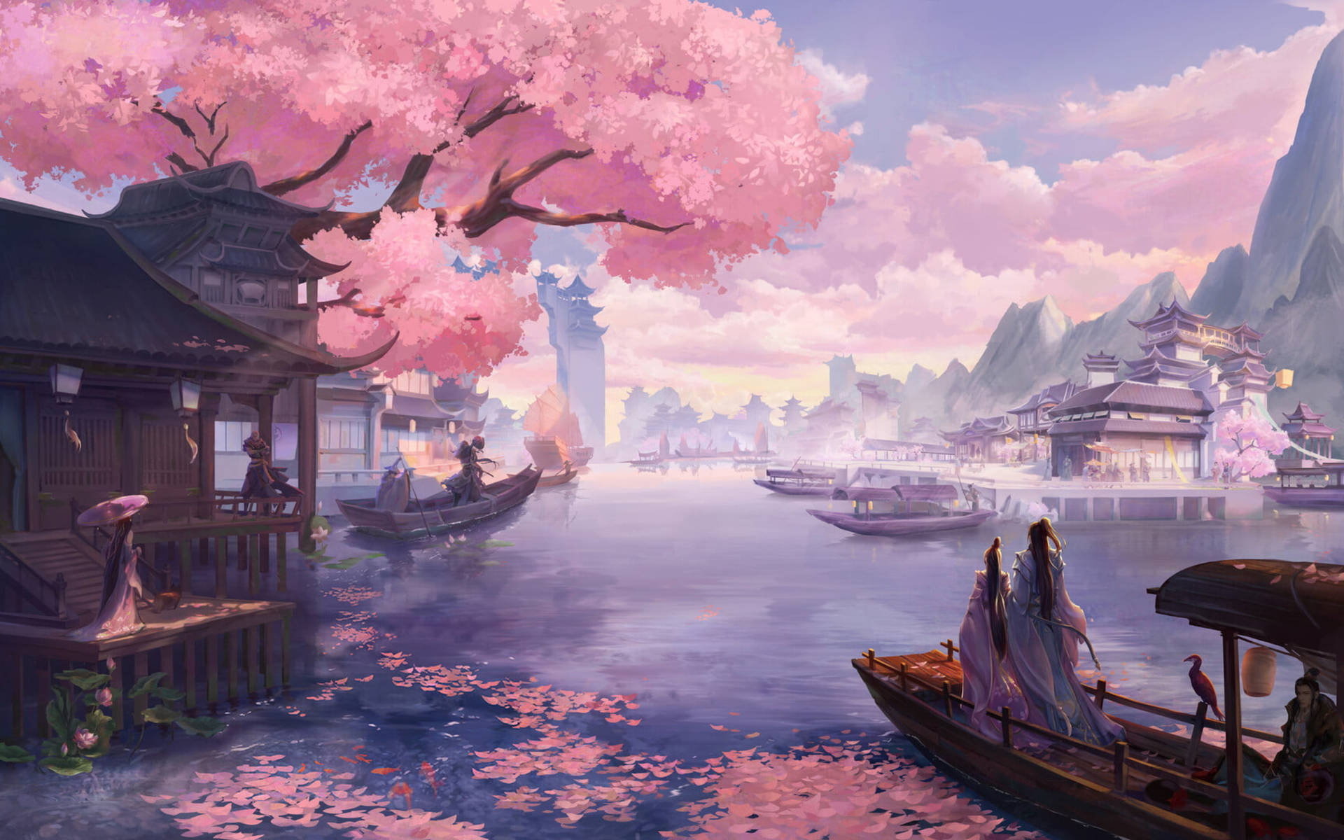 Aesthetic Fall Sakura Blossoms Art Background