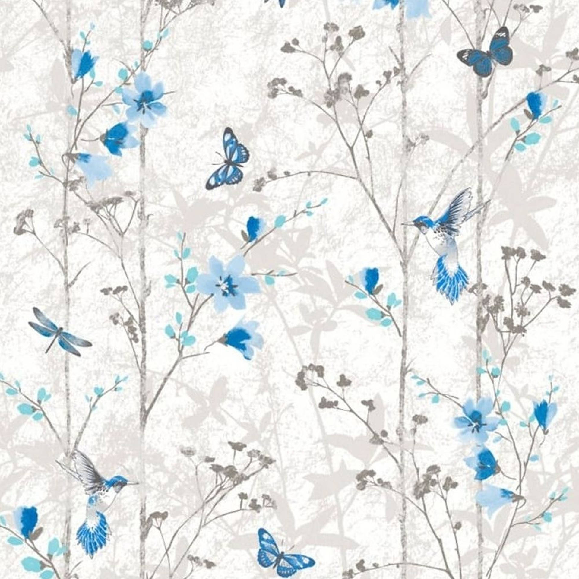 Aesthetic Flower With Blue Butterfly Background