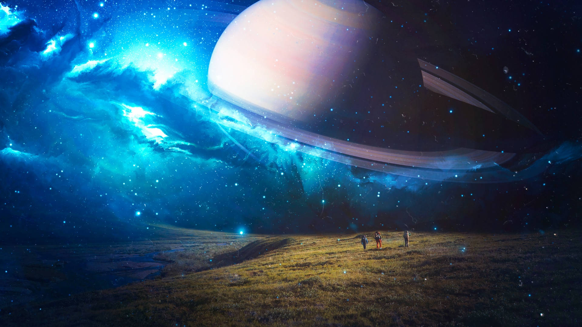 Aesthetic Galaxy Featuring Earth And Saturn Background