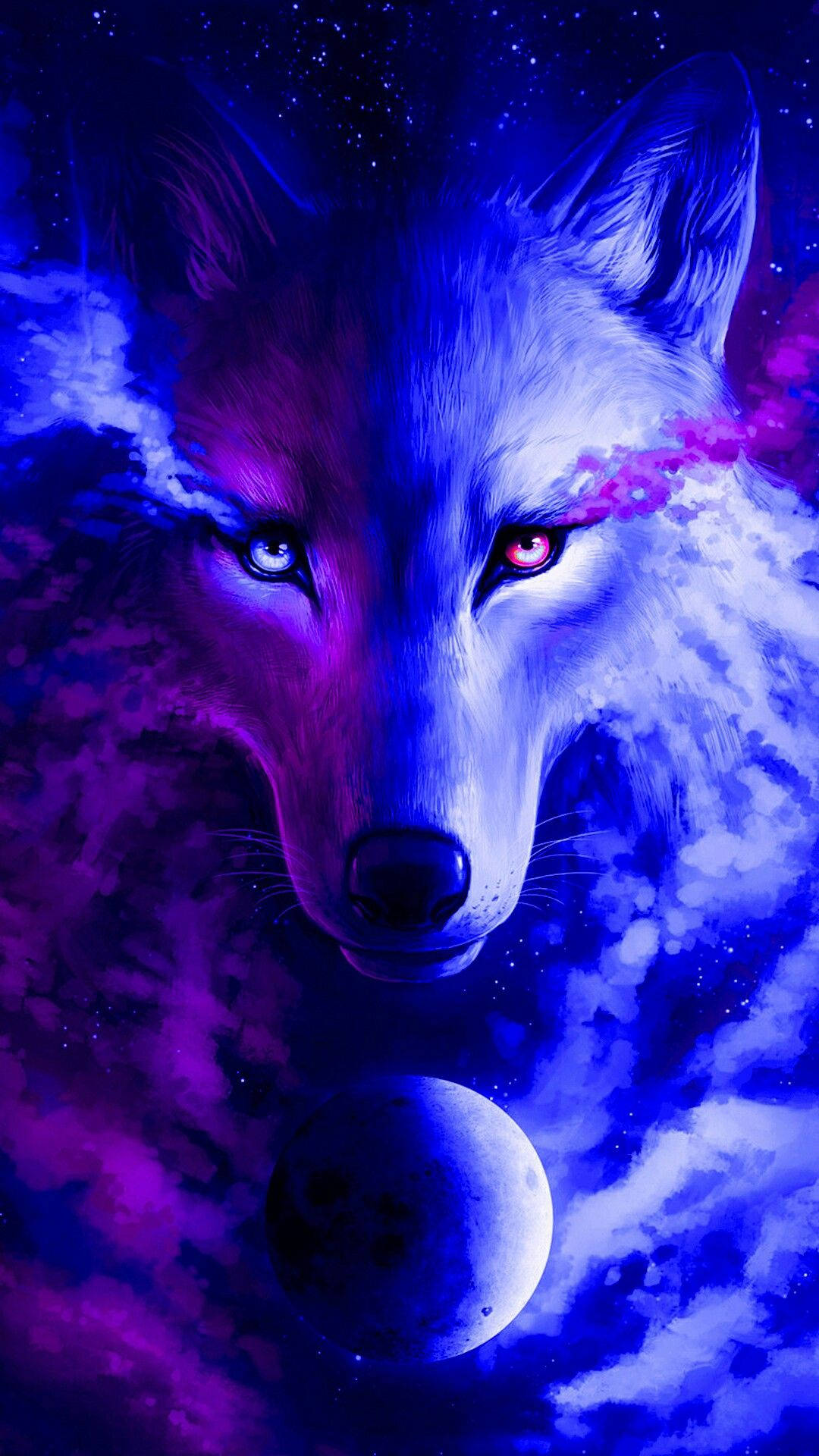 Aesthetic Galaxy Wolf And Moon Background