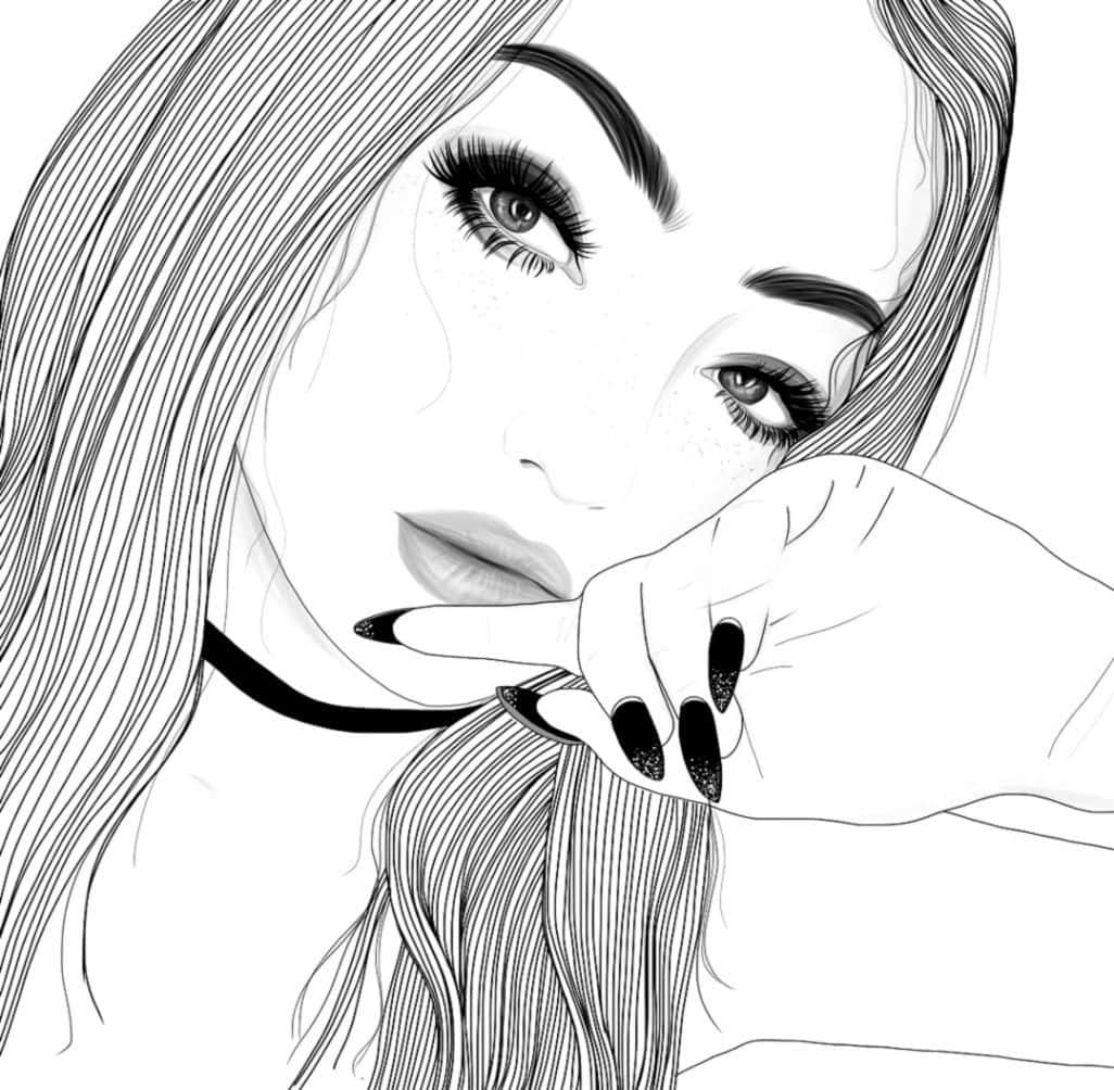 Aesthetic Girl Drawing 1026 X 1004 Background
