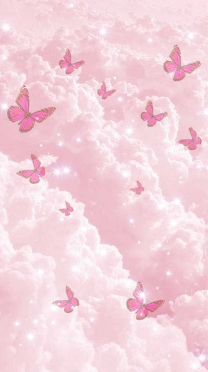 Aesthetic Girly Clouds And Butterflies Background