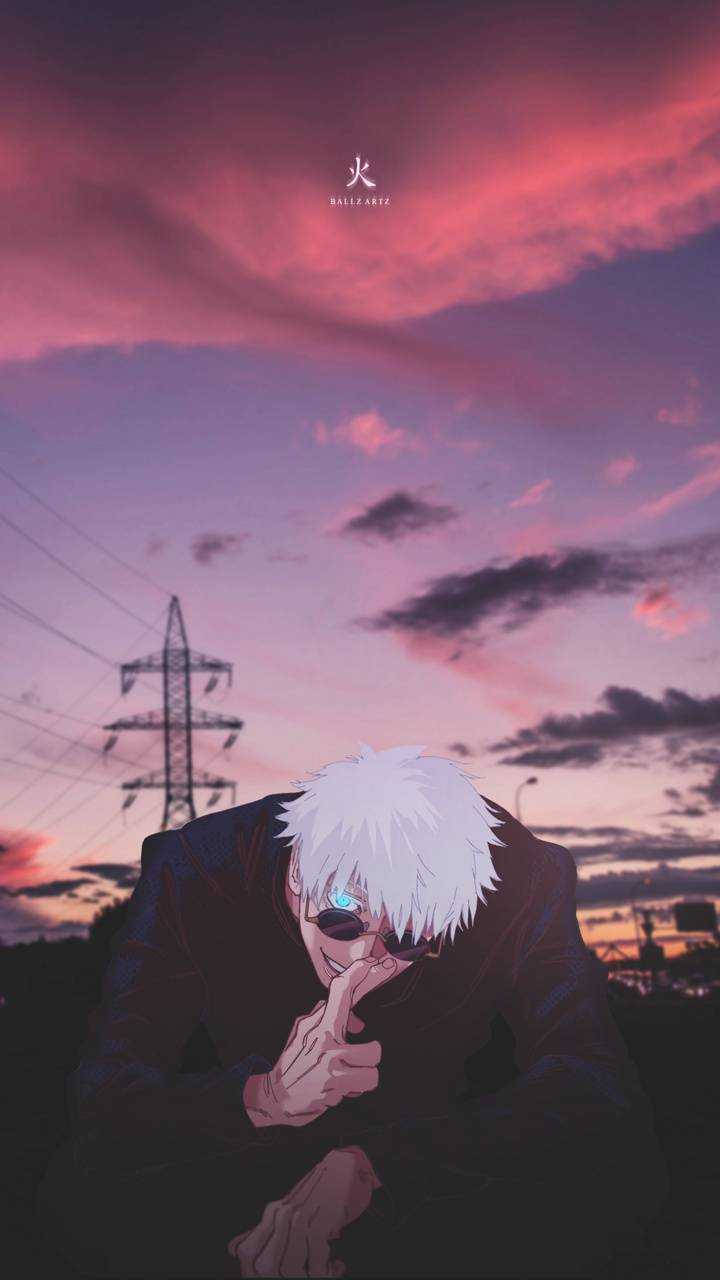 Aesthetic Gojo Sataru Infinite Void Against Sunset Sky Background