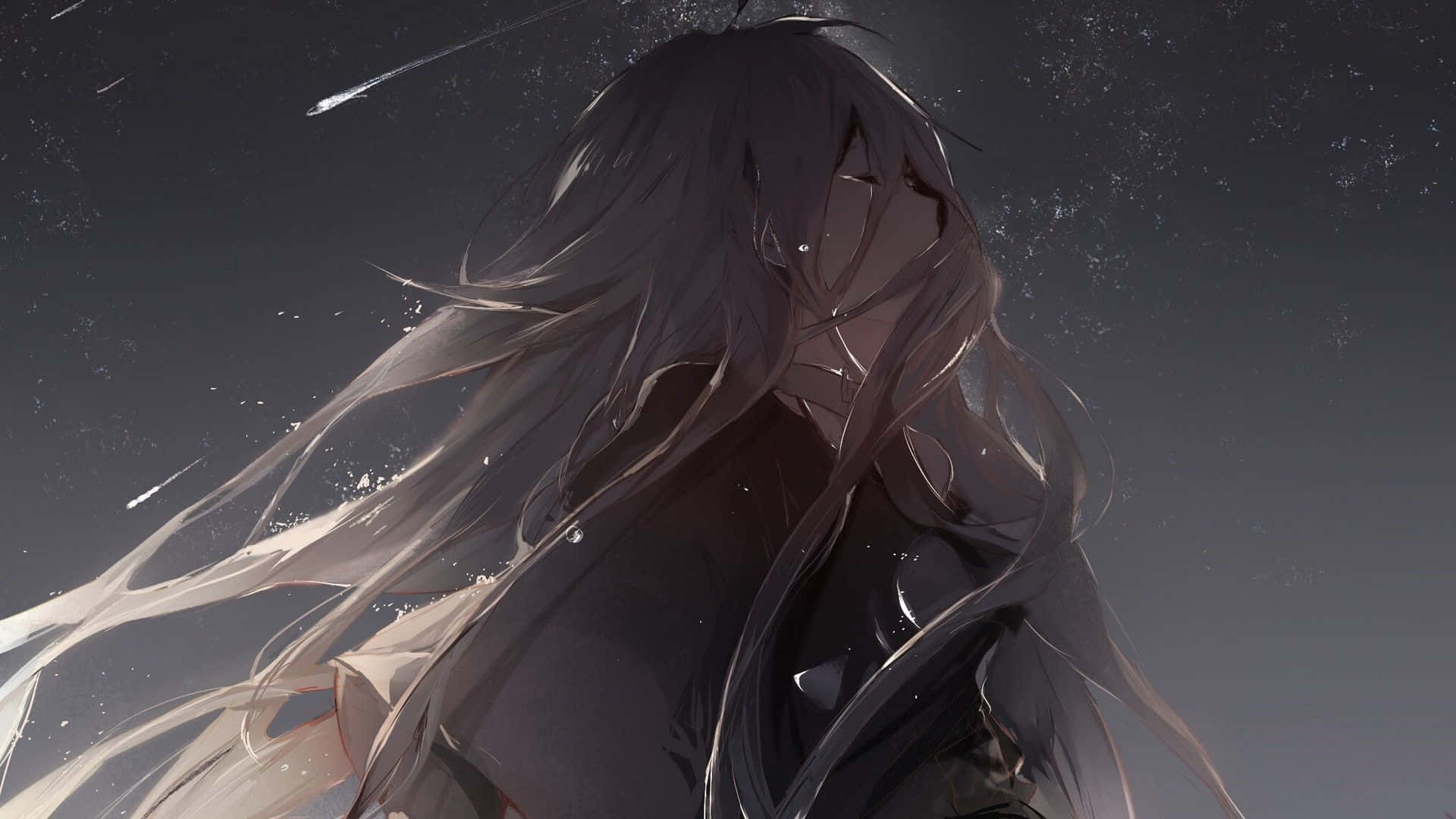 Aesthetic Grey Haired Anime Girl Crying Background