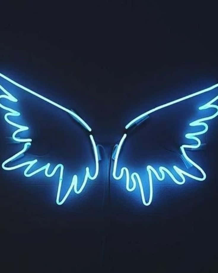 Aesthetic Grunge Blue Neon Wings Signs Background