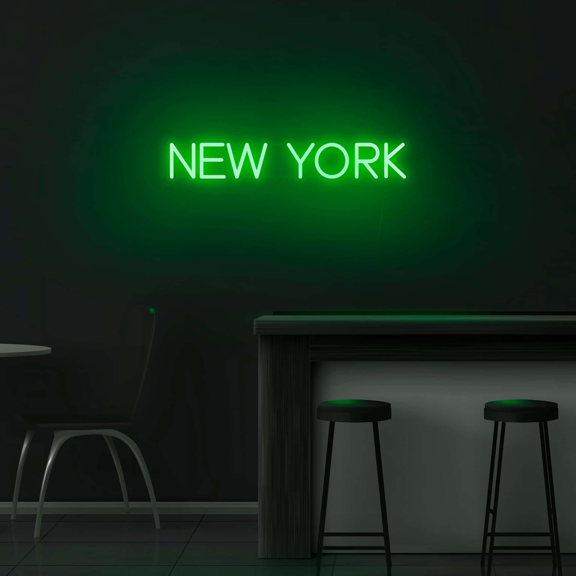 Aesthetic Grunge Green Neon New York Signs Background