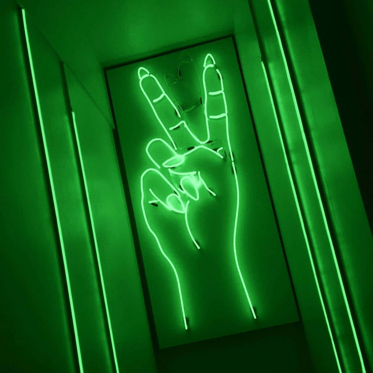 Aesthetic Grunge Green Neon Peace Signs Background