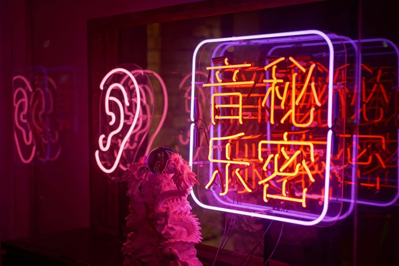 Aesthetic Grunge Pink Neon Chinese Signs Background