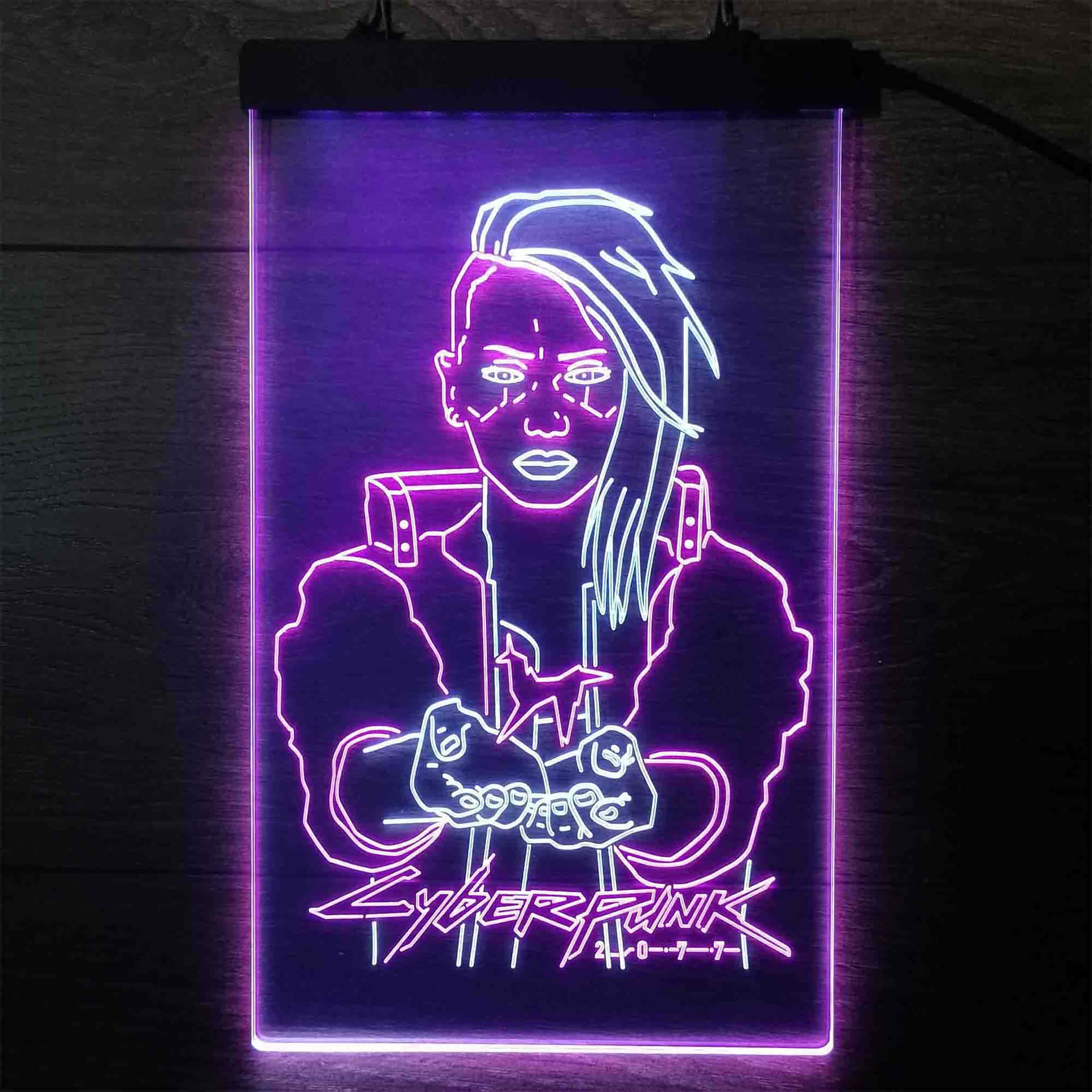 Aesthetic Grunge Purple Neon Cyber Punk Signs Background