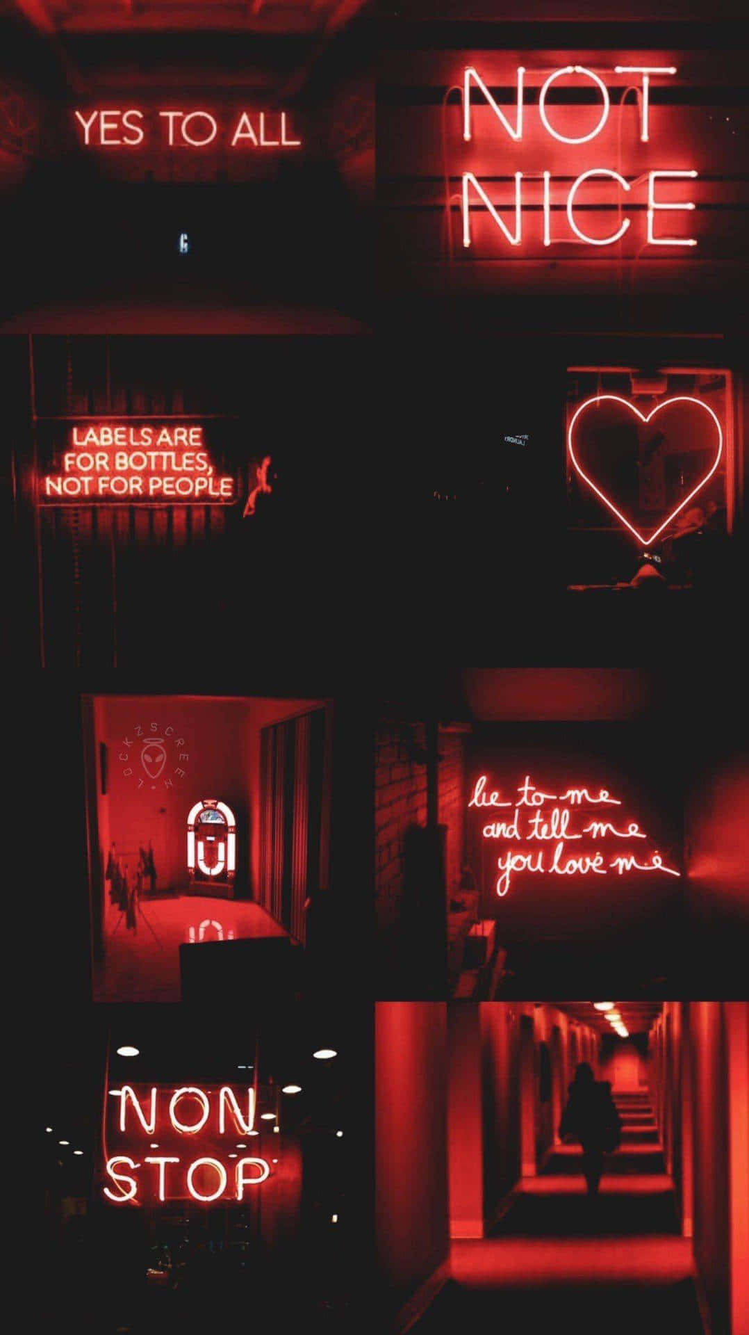 Aesthetic Grunge Red Neon Collage Art Signs Background