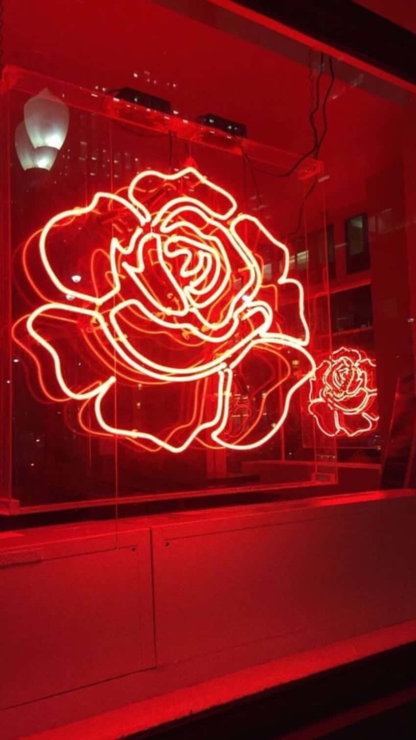 Aesthetic Grunge Red Neon Rose Flower Signs Background