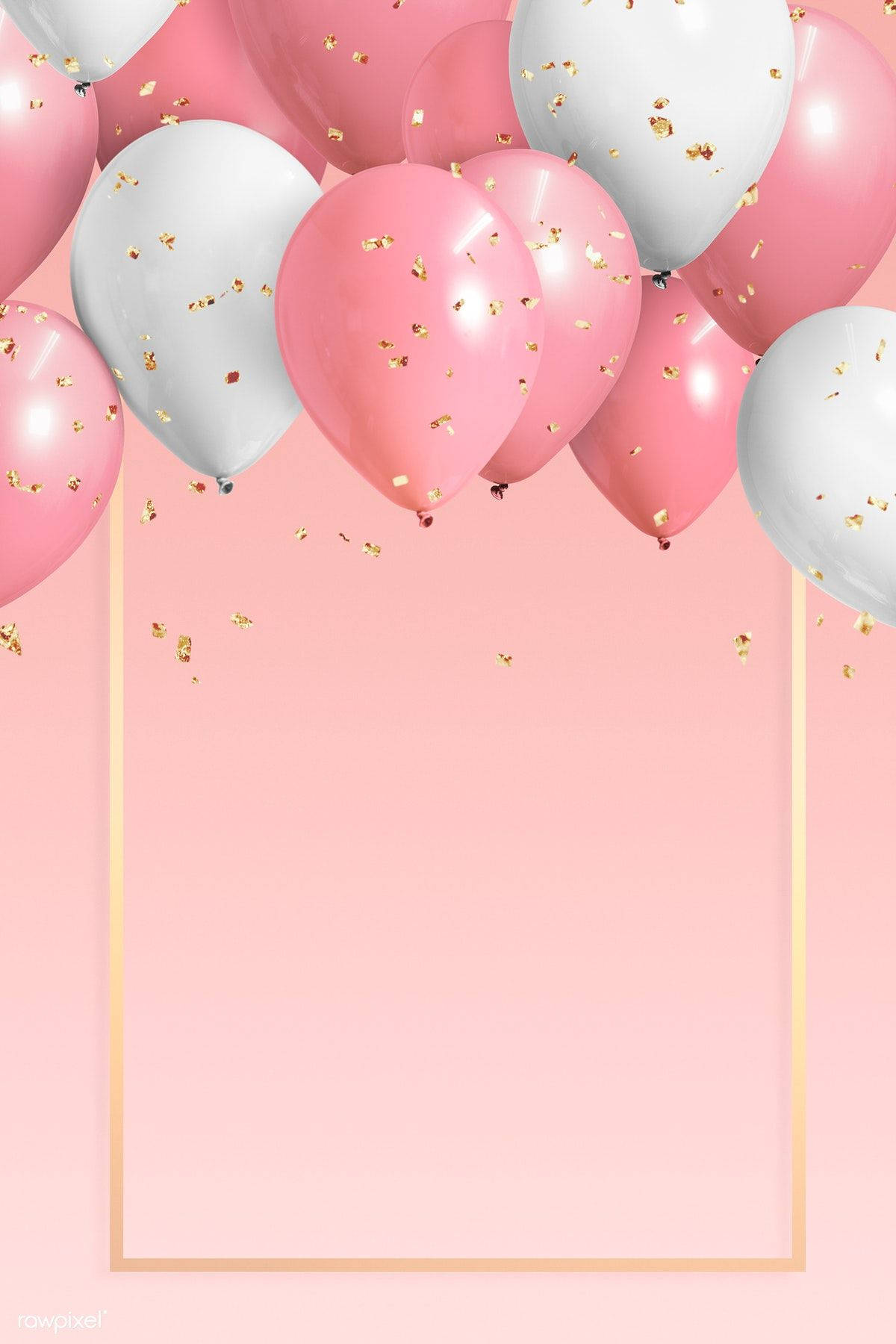 Aesthetic Happy Birthday Pink Balloons Background