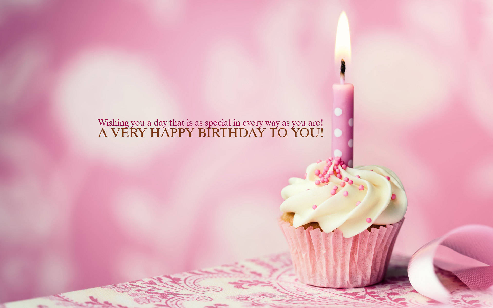 Aesthetic Happy Birthday Pink Cupcake Candle Background