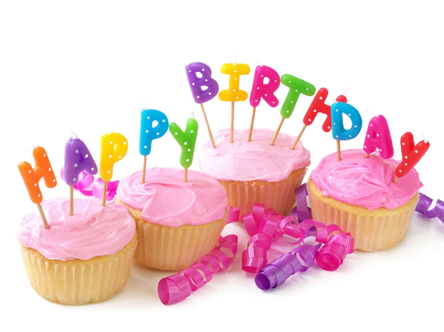 Aesthetic Happy Birthday Pink Cupcakes Background