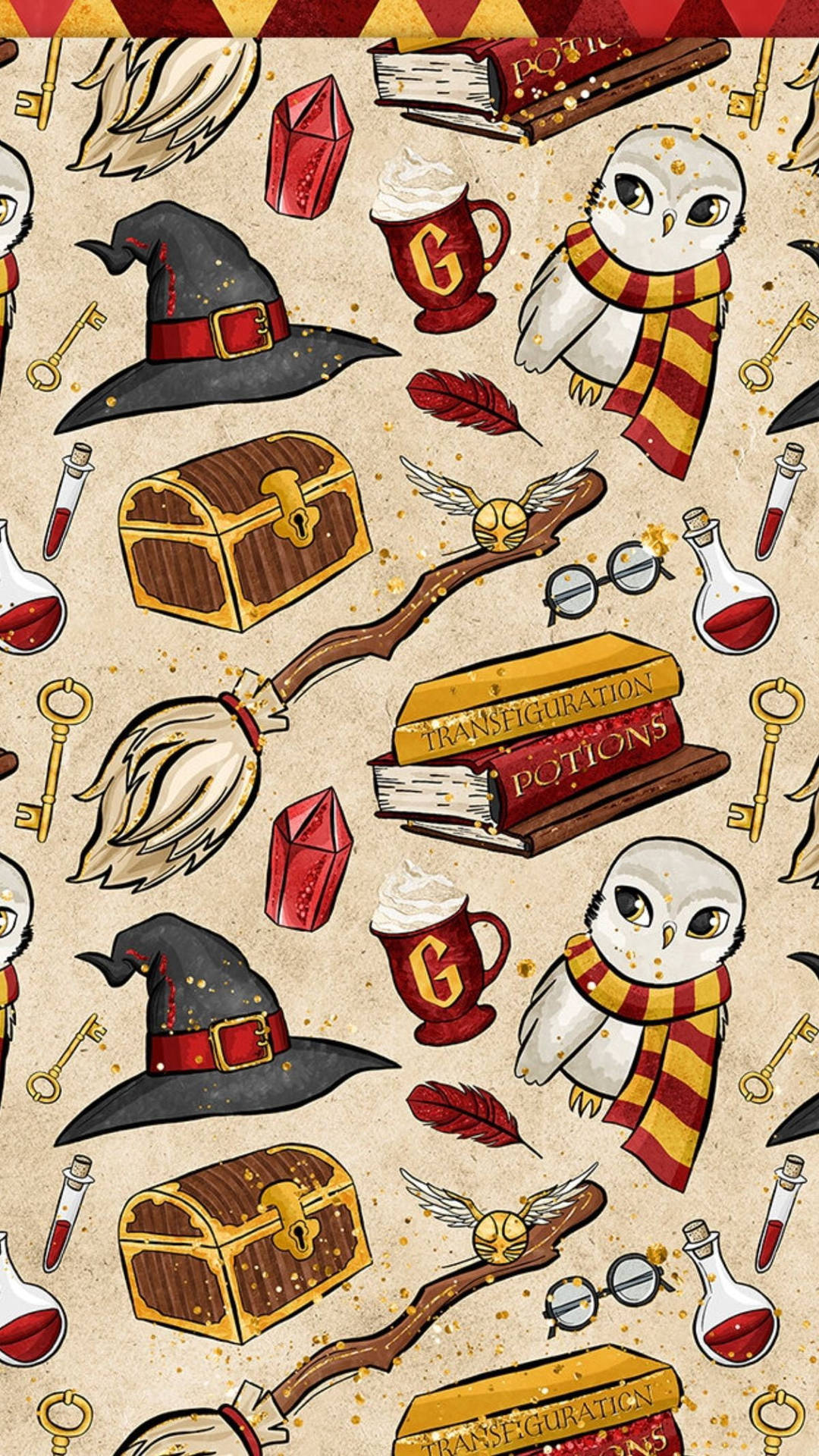 Aesthetic Harry Potter Red And Gold Things Background