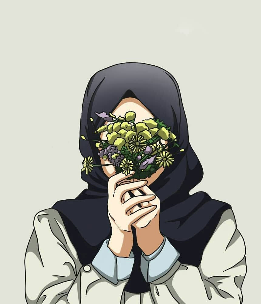 Aesthetic Hijab Cartoon Flowers