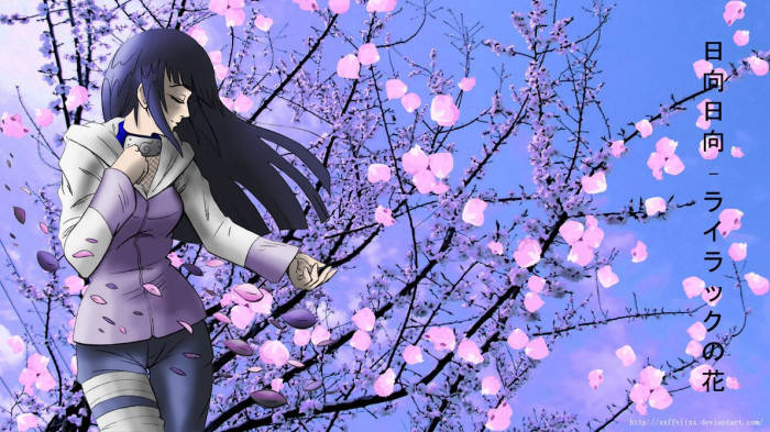 Aesthetic Hinata By The Sakura Tree Background