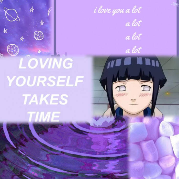 Aesthetic Hinata Loving Yourself Takes Time Collage Background