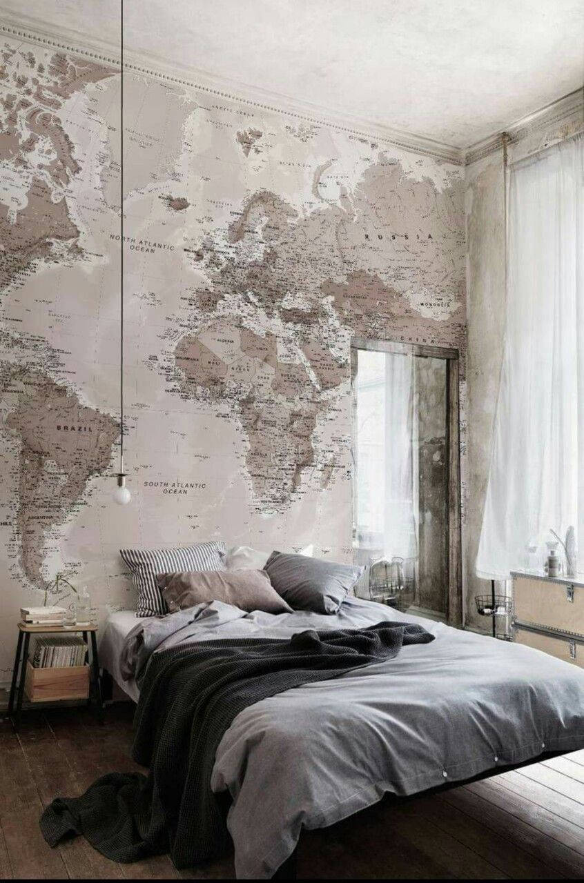 Aesthetic Home Bedroom With Map Wall