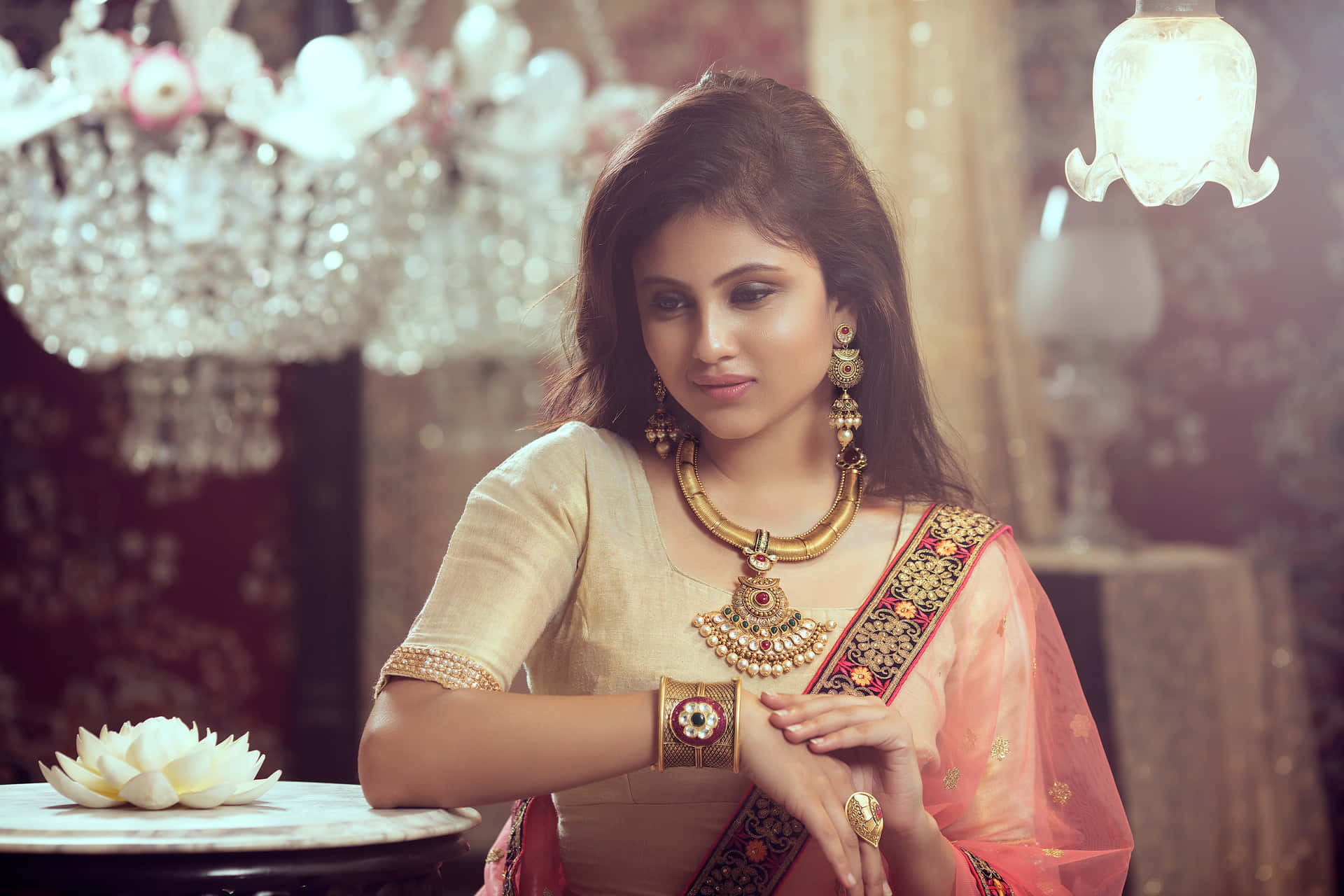 Aesthetic Indian Woman Wearing Gold Jewelry