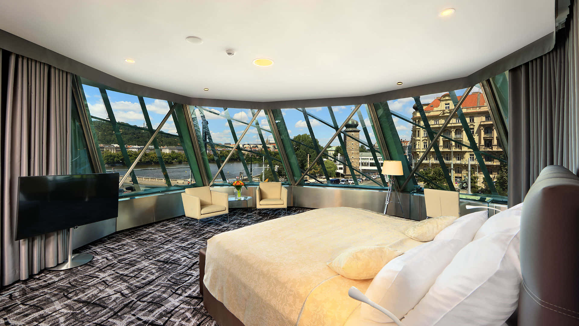 Aesthetic Interior Of The Iconic Dancing House Background