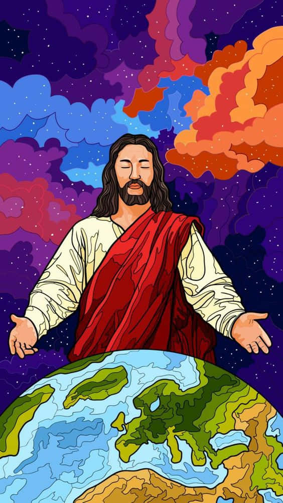 Aesthetic Jesus Above Earth Background