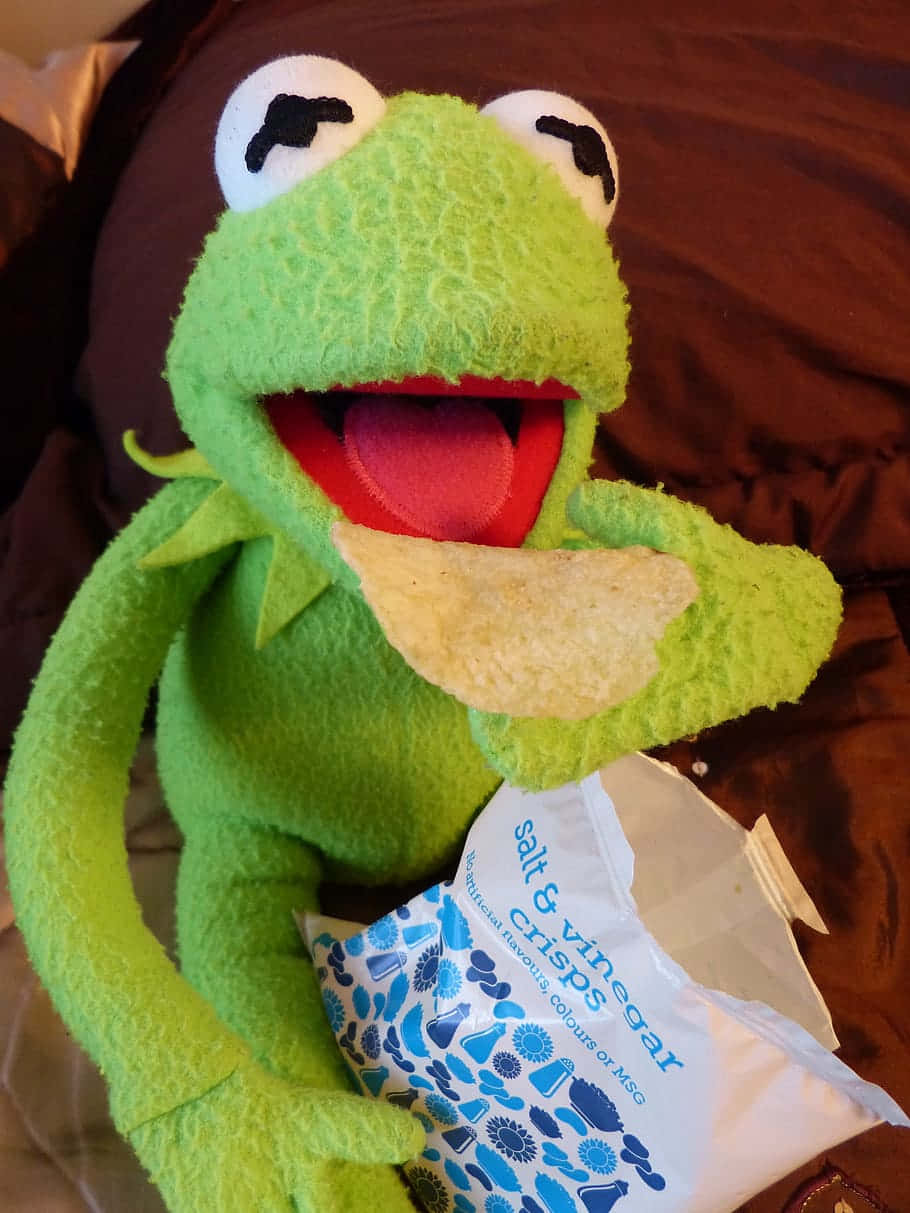 Aesthetic Kermit Eating Chips Background