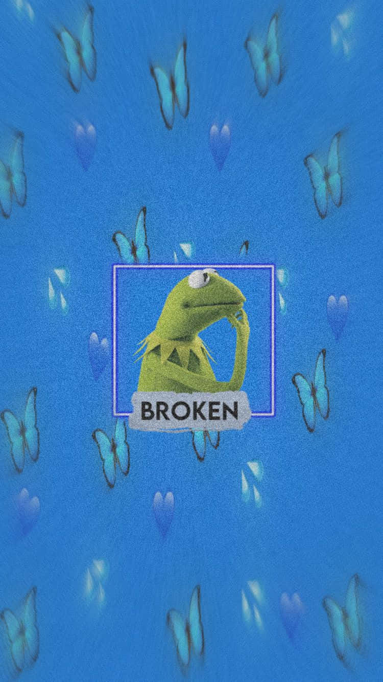 Aesthetic Kermit With Blue Butterflies Background