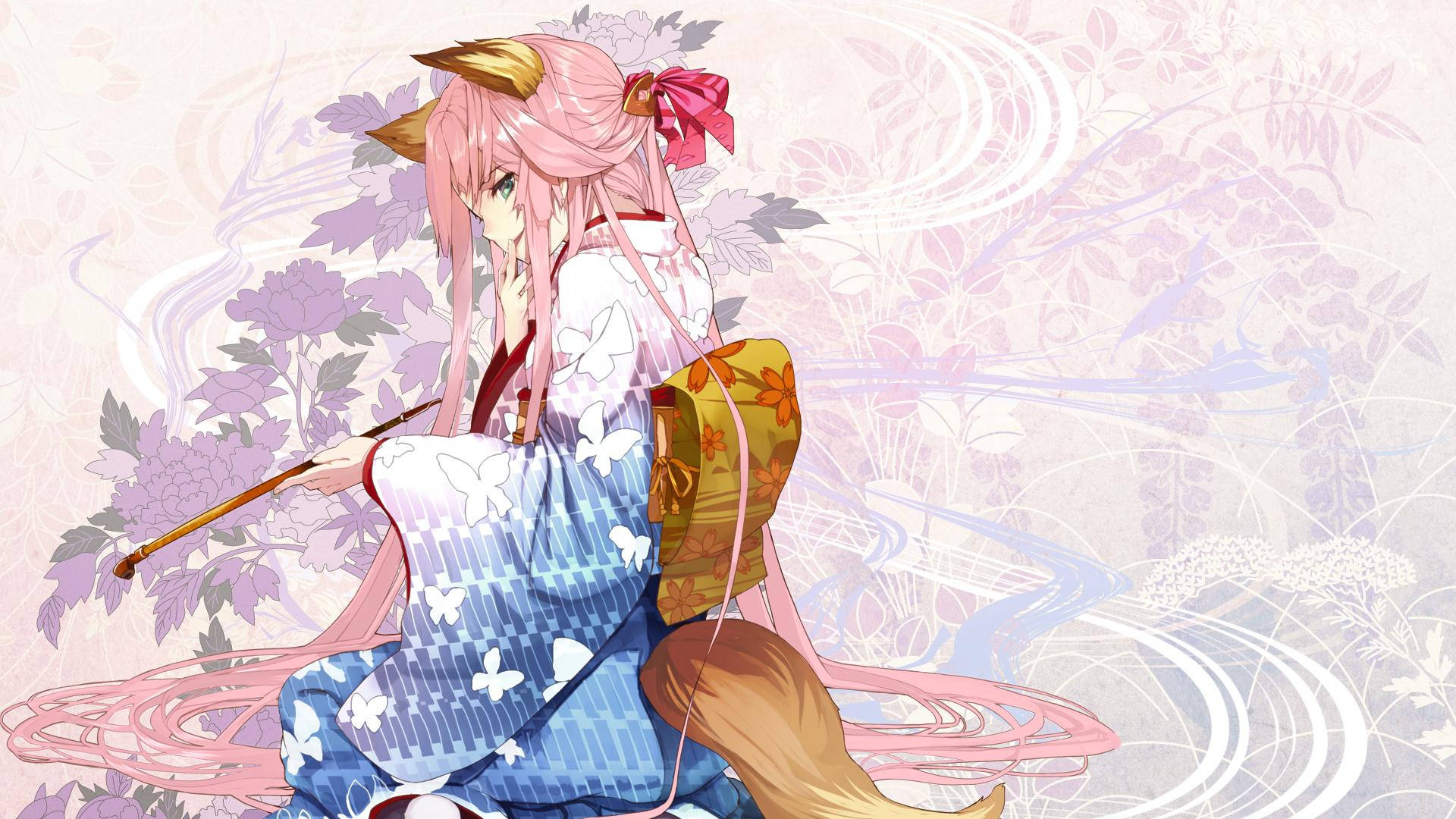 Aesthetic Kitsune Girl Background