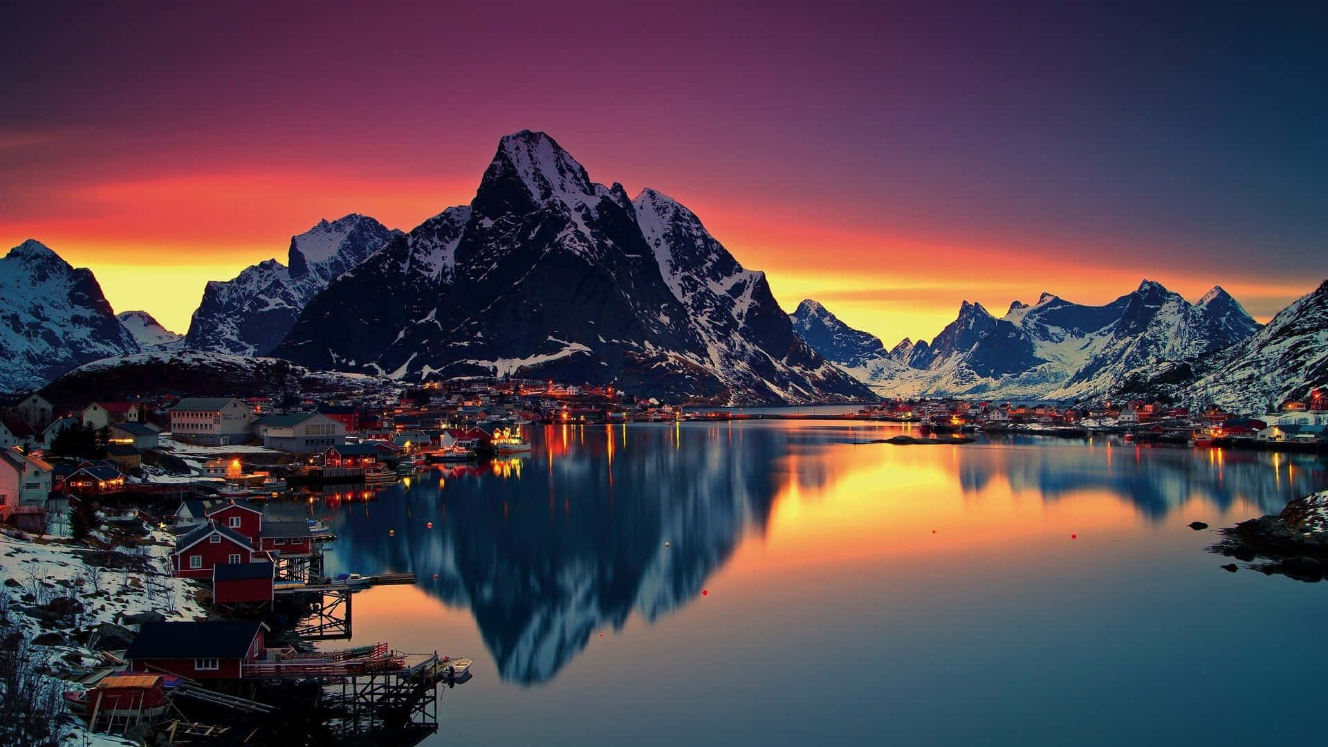 Aesthetic Lake Village Mountains Sunset