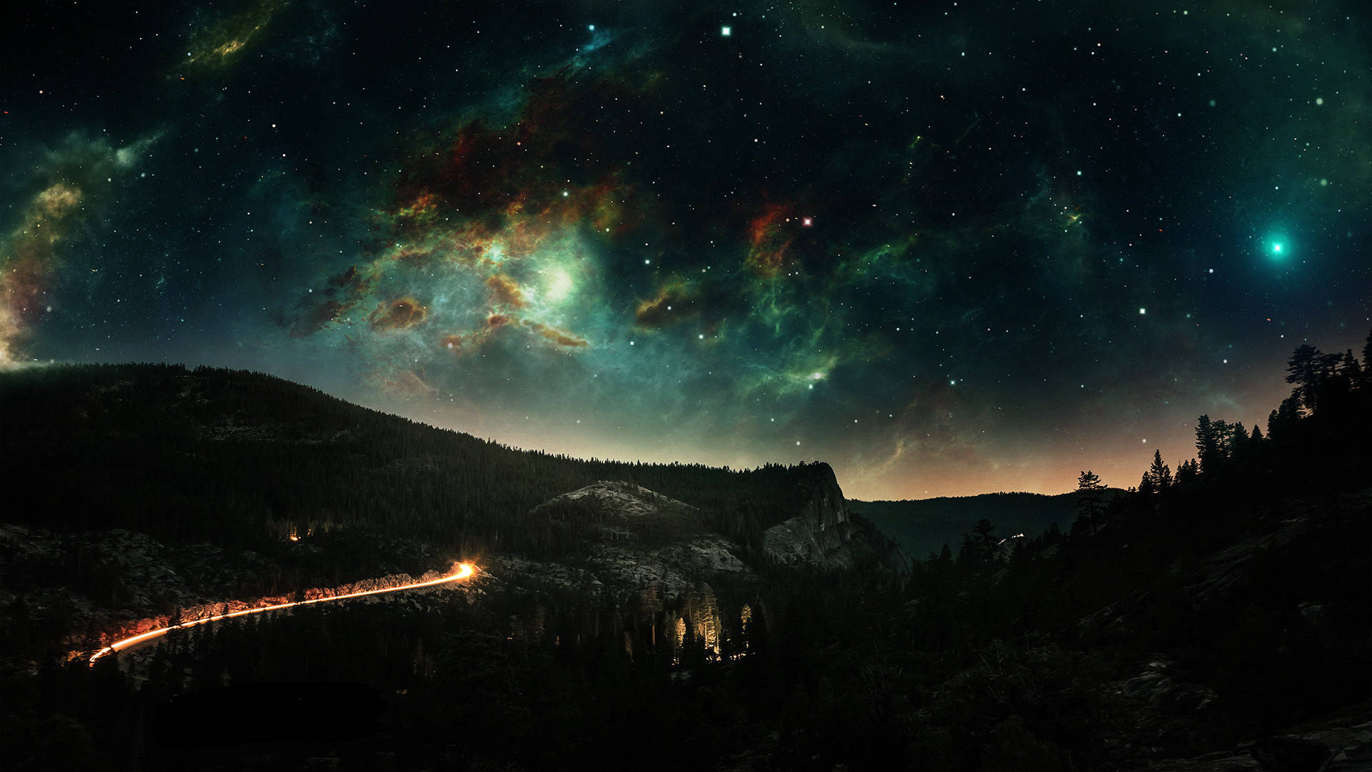 Aesthetic Landscape Galactic Night Sky Background
