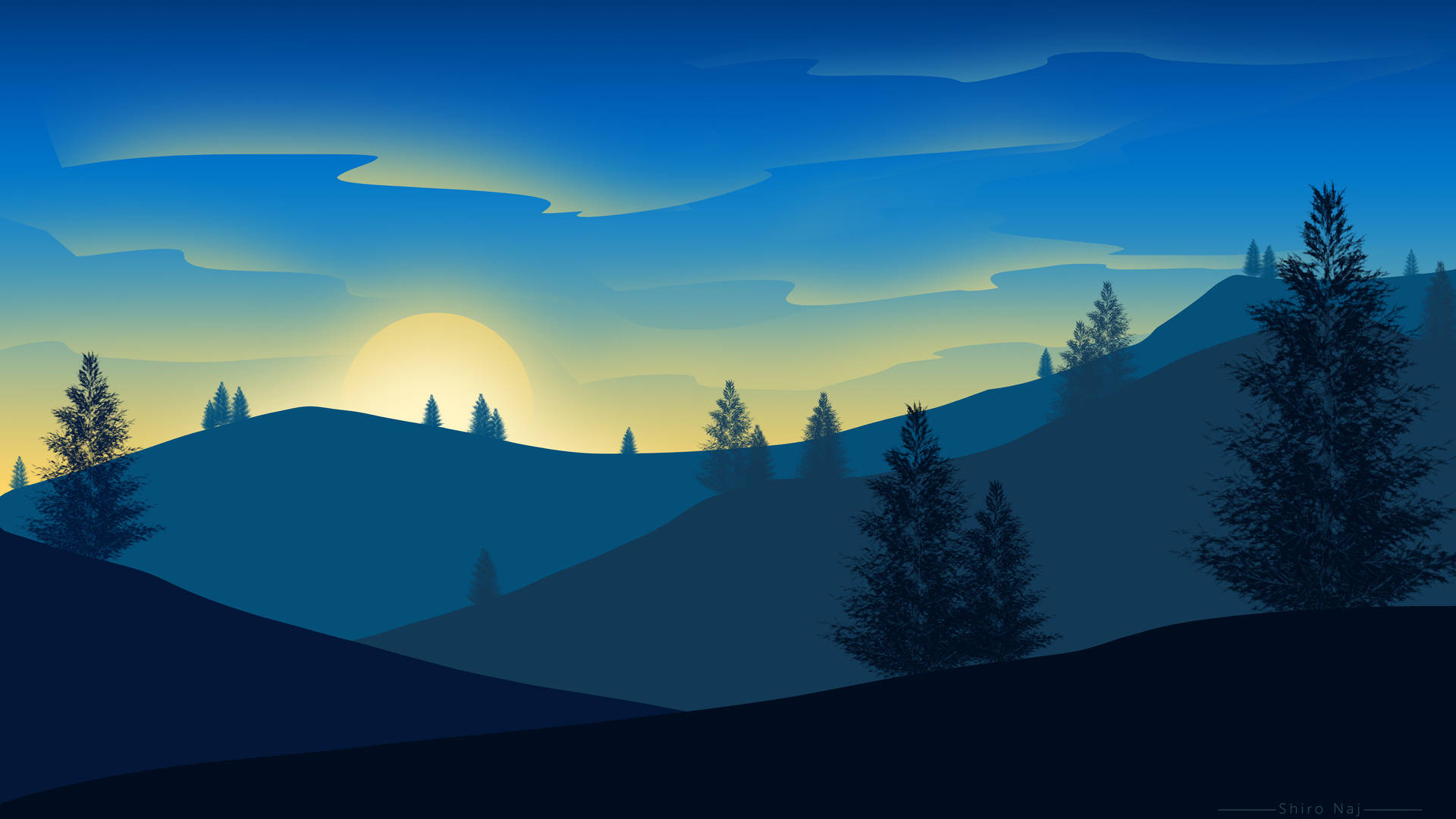 Aesthetic Landscape Mountain And Trees Art Background