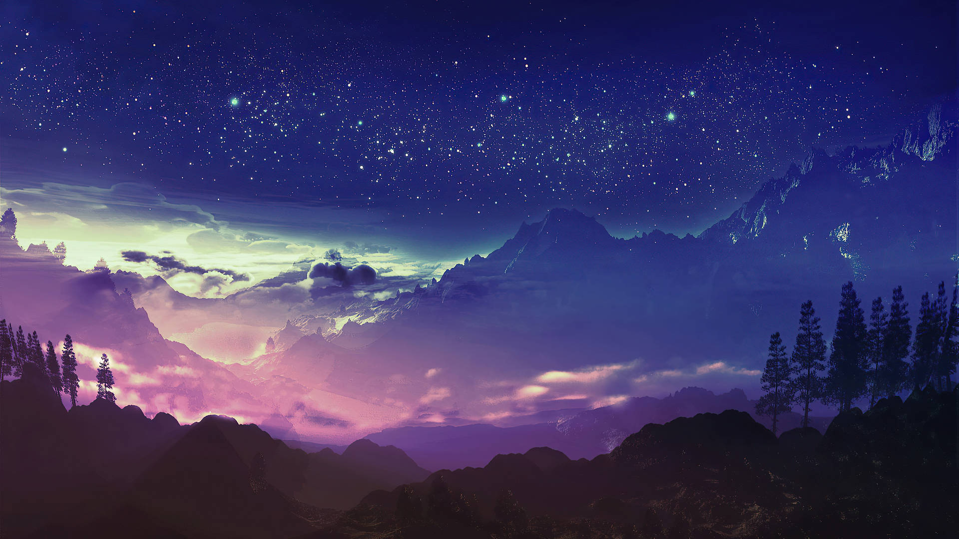 Aesthetic Landscape Starry Sky Background