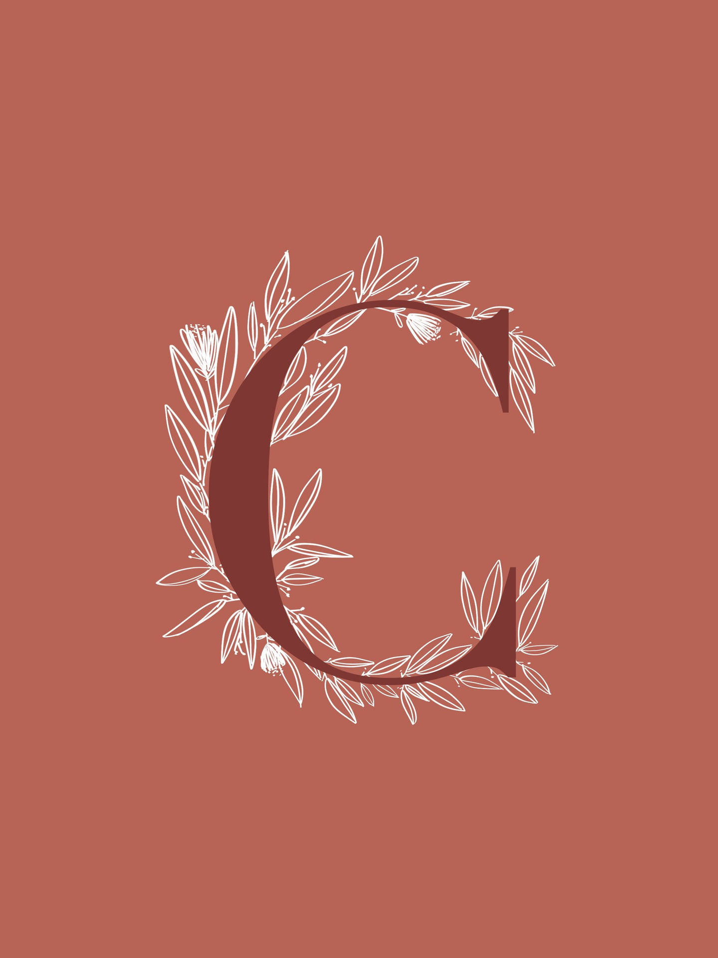 Aesthetic Letter C With Leaves Background