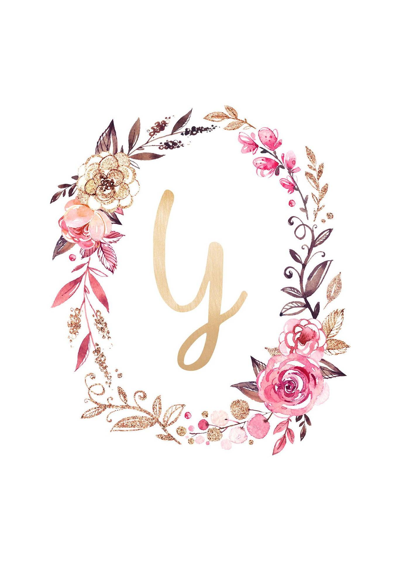 Aesthetic Letter Y Floral Wreath Background