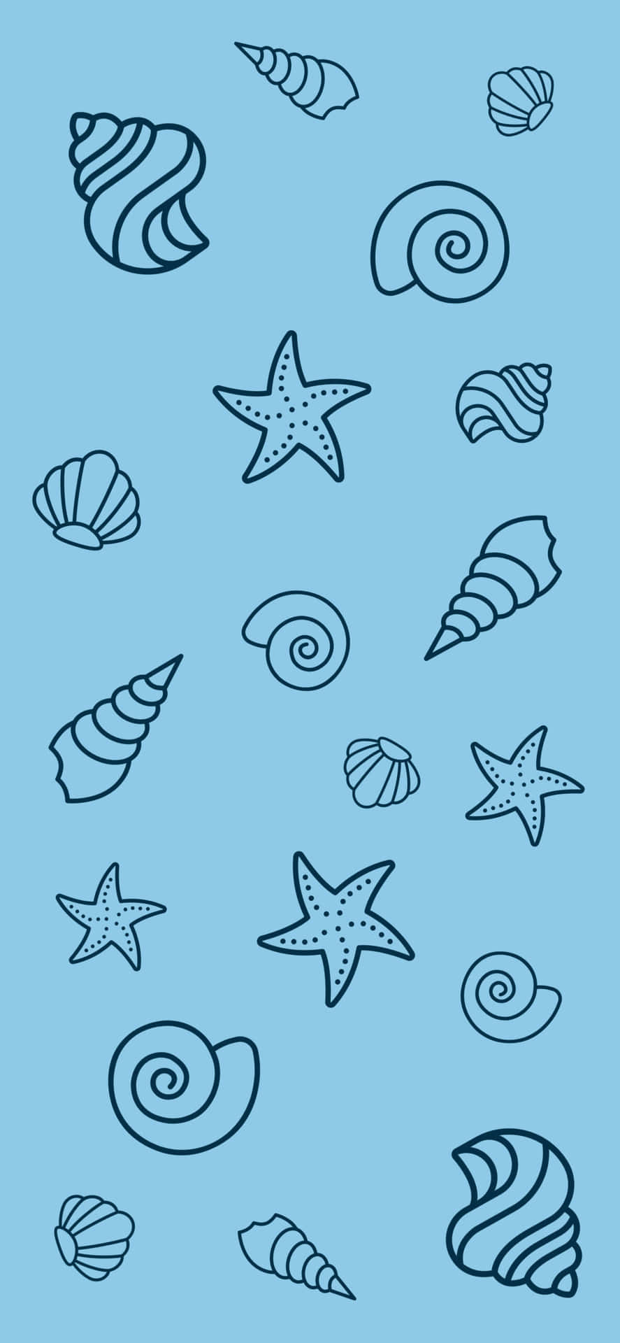 Aesthetic Light Blue Seashells And Starfish Background