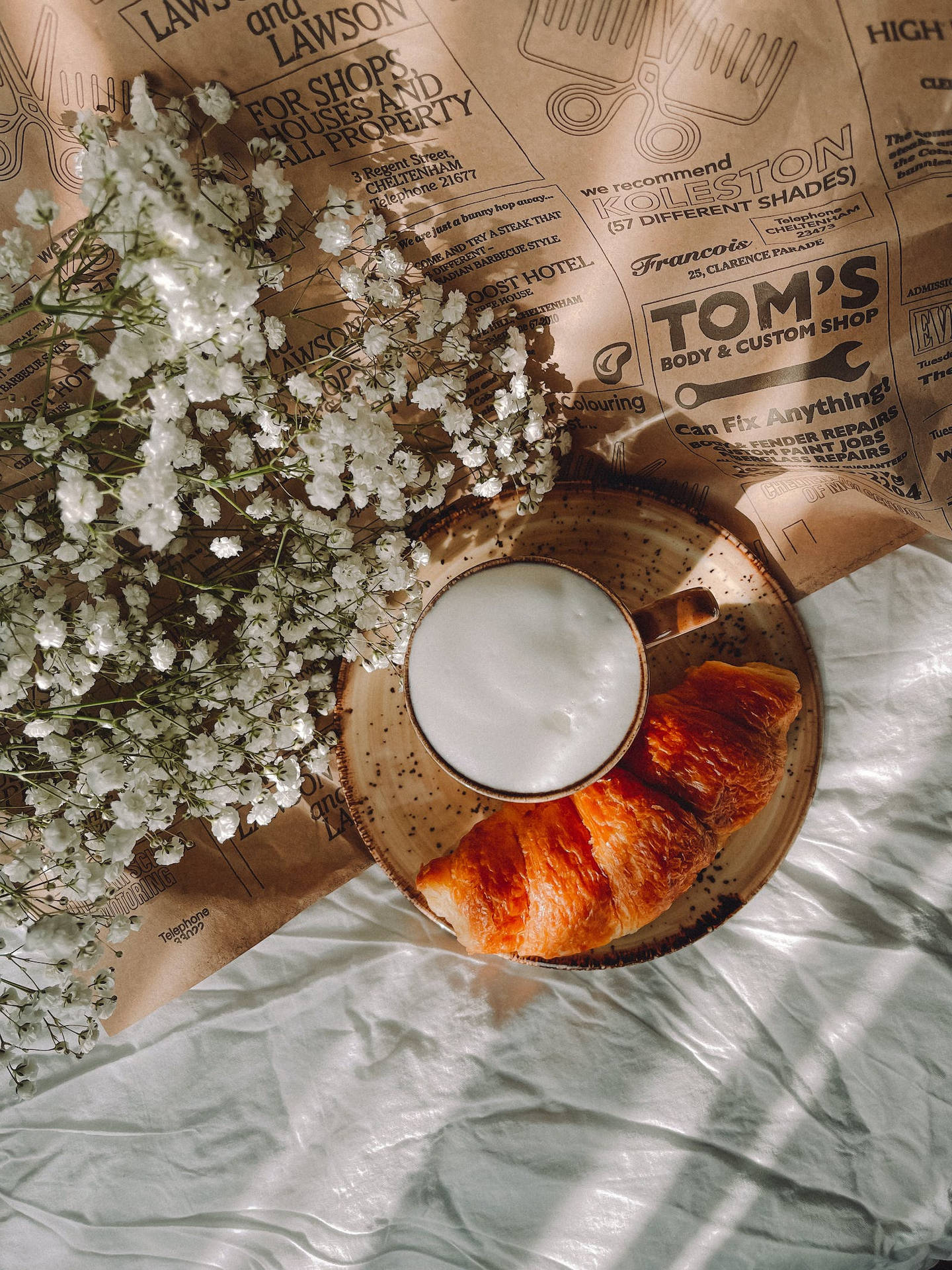 Aesthetic Light Brown Croissant And Coffee Background