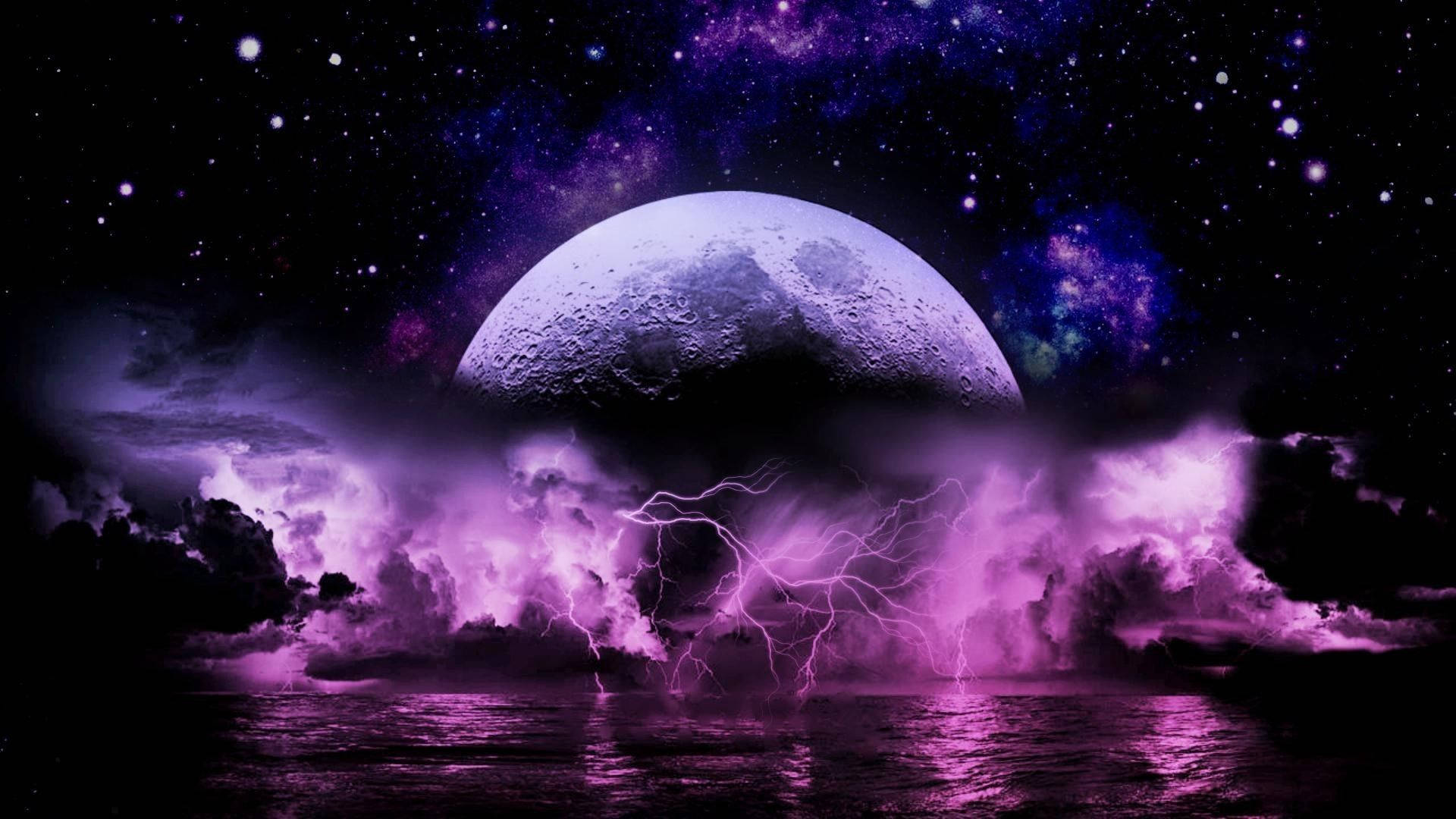 Aesthetic Lightning Purple Galaxy Planet Art