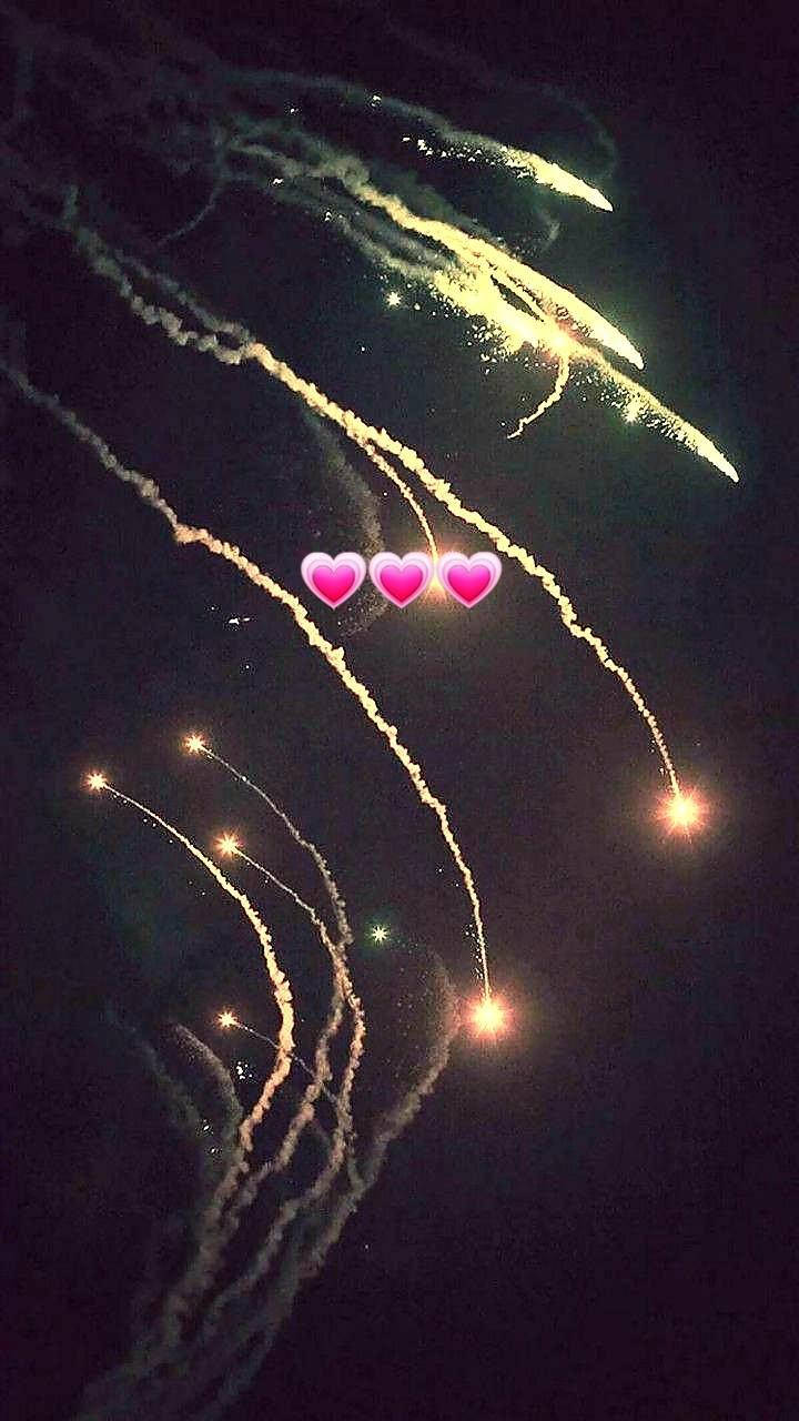 Aesthetic Love Fireworks And Heart Emojis Background