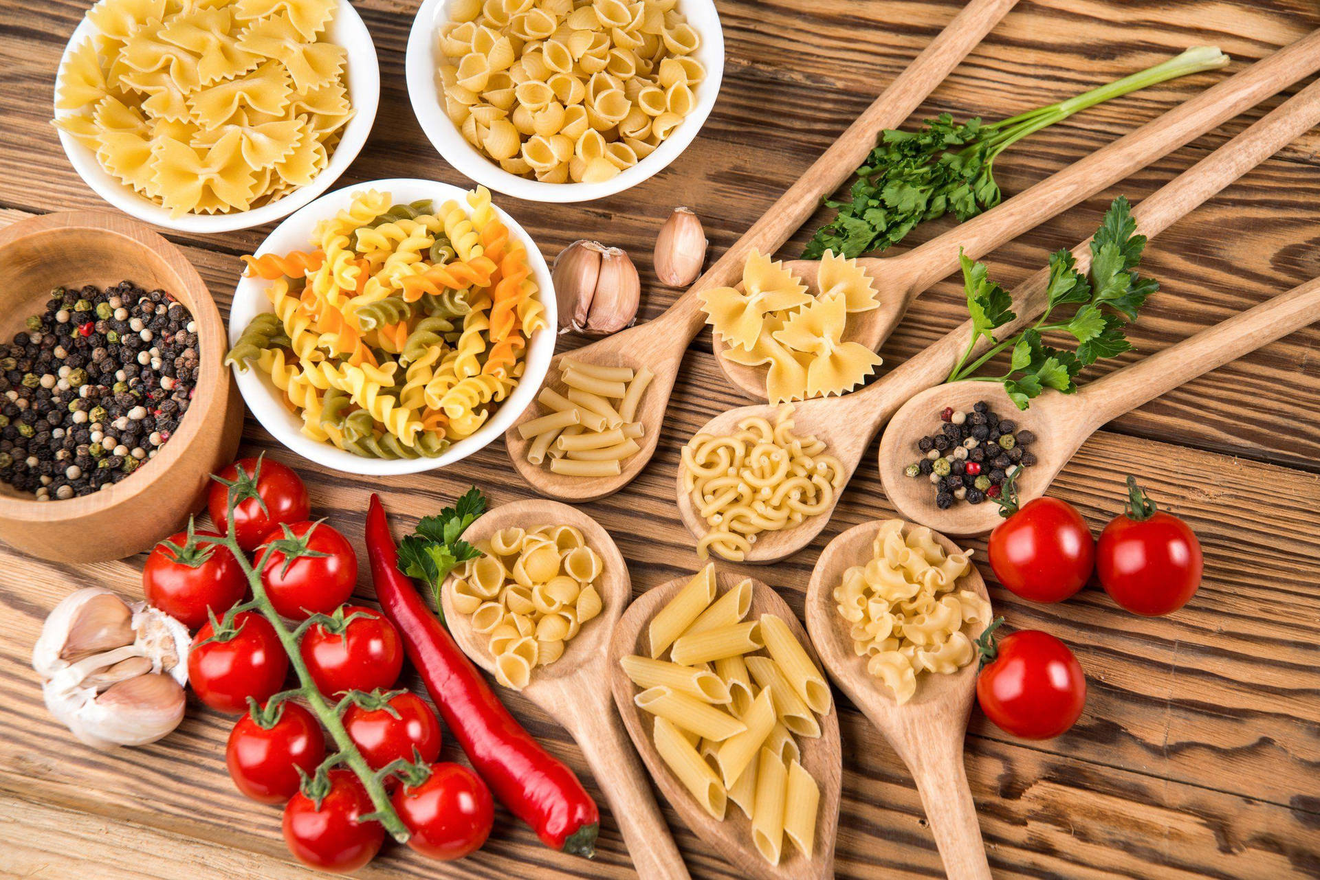 Aesthetic Lunch Assorted Pasta Photograph Background