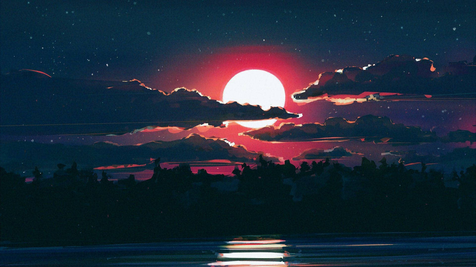 Aesthetic Moon Silhouette Digital Painting