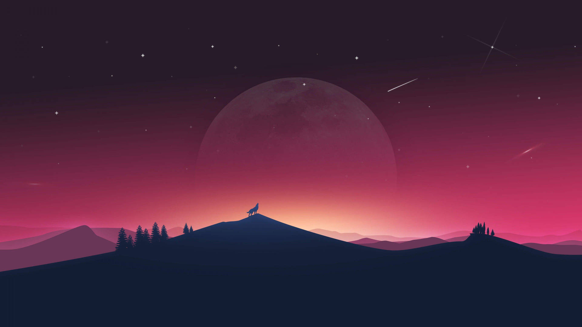 Aesthetic Moon With A Howling Wolf Background