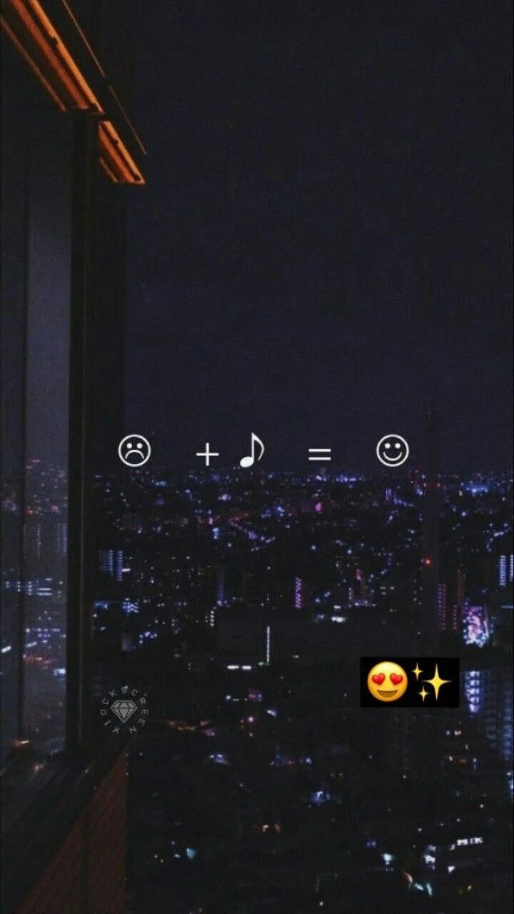 Aesthetic Music Emojis On City View Background