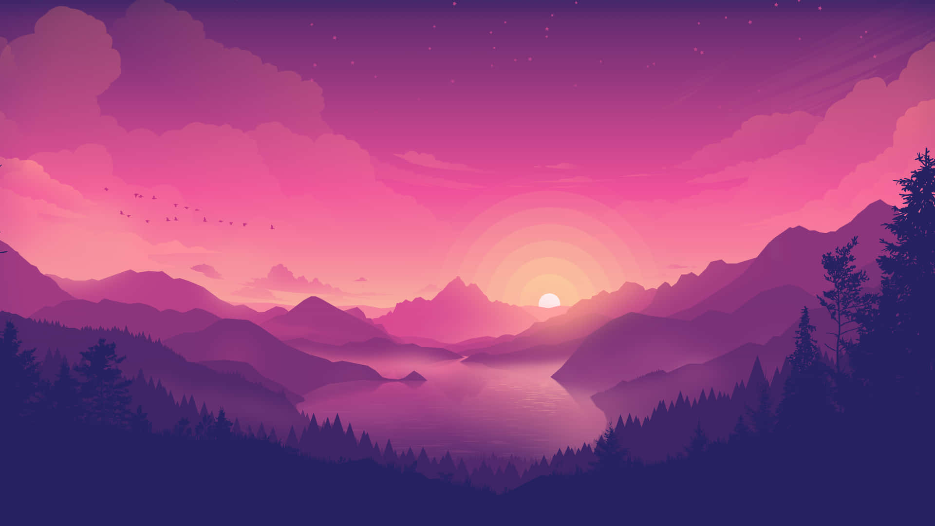 Aesthetic Nature With A Purple Landscape Background