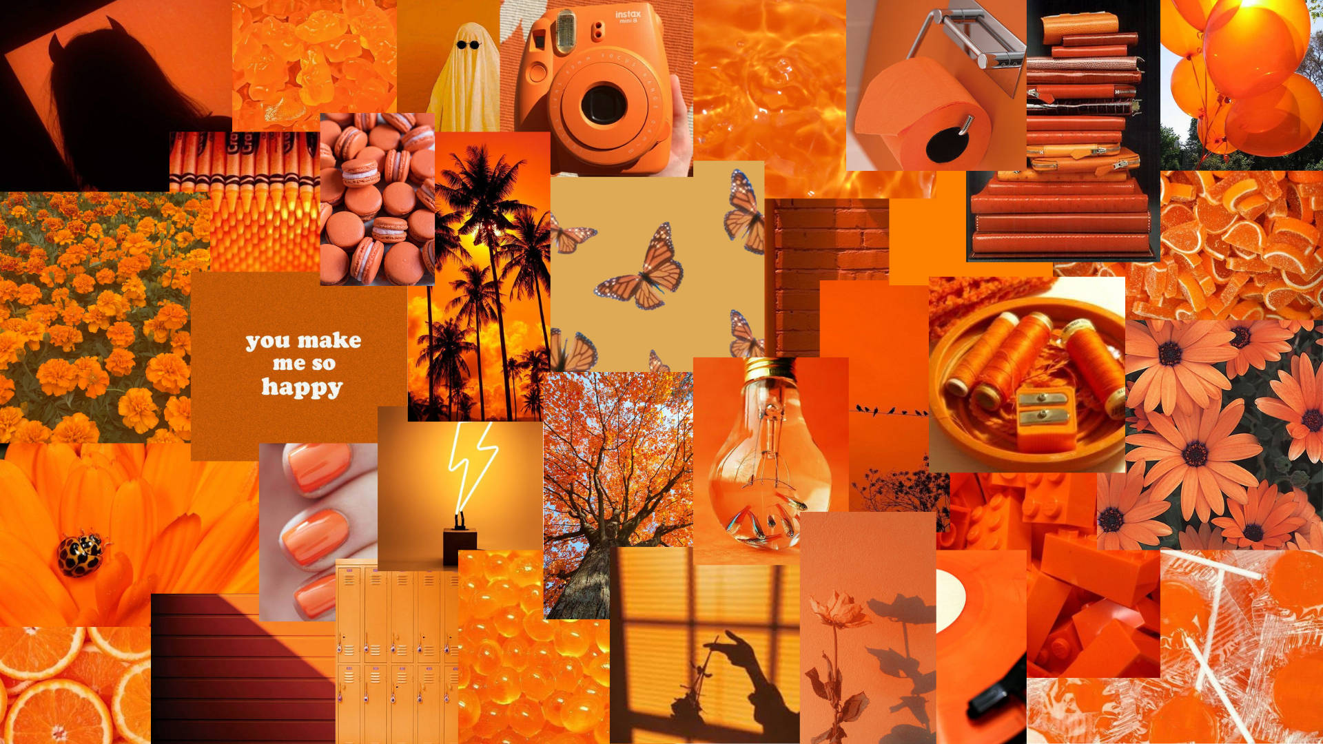 Aesthetic Neon Orange Collage Background