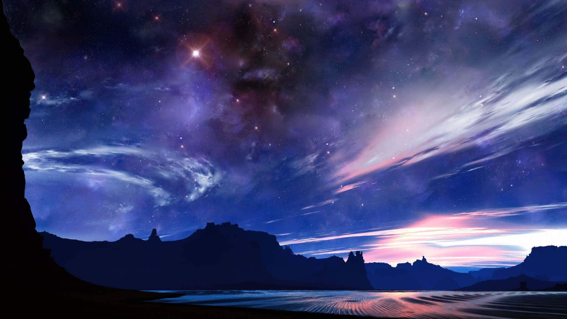 Aesthetic Night Sky Mountains Art Background