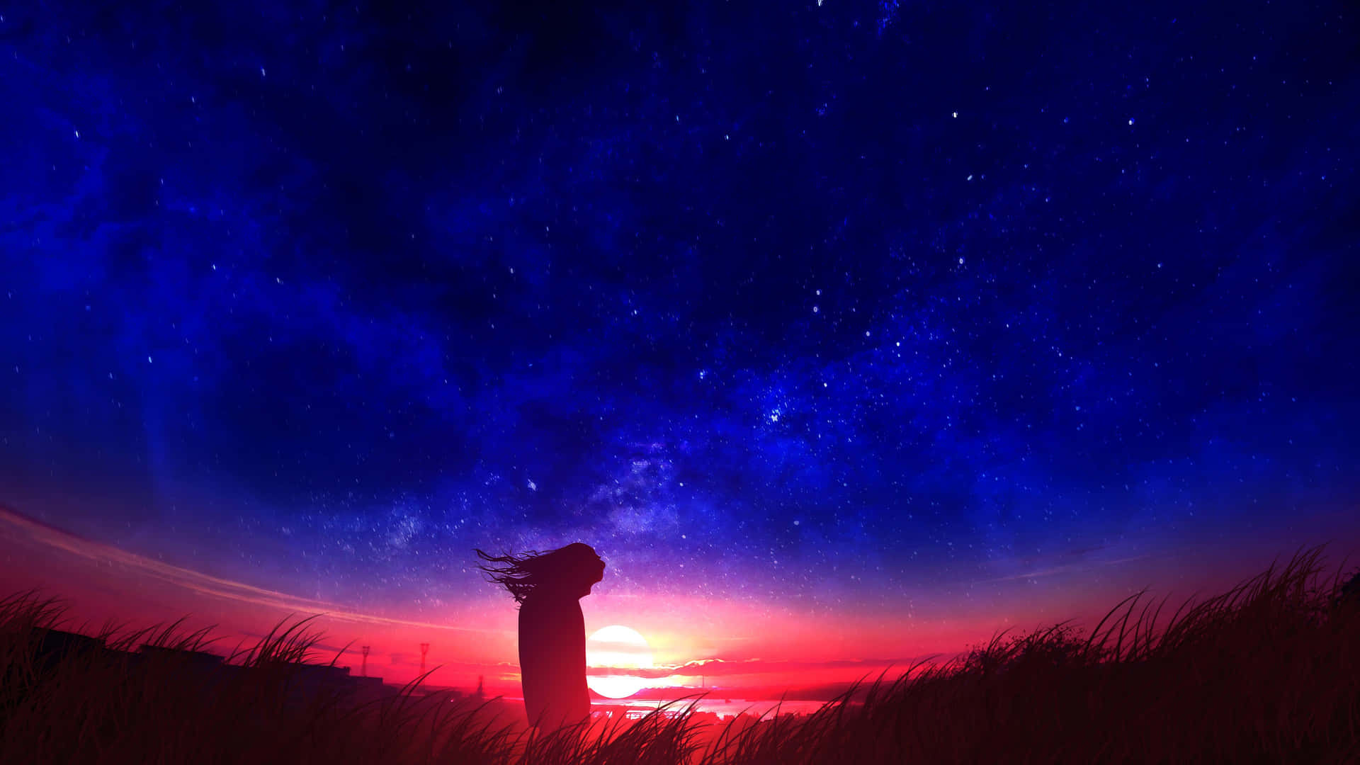 Aesthetic Night Sky With Silhouette Background