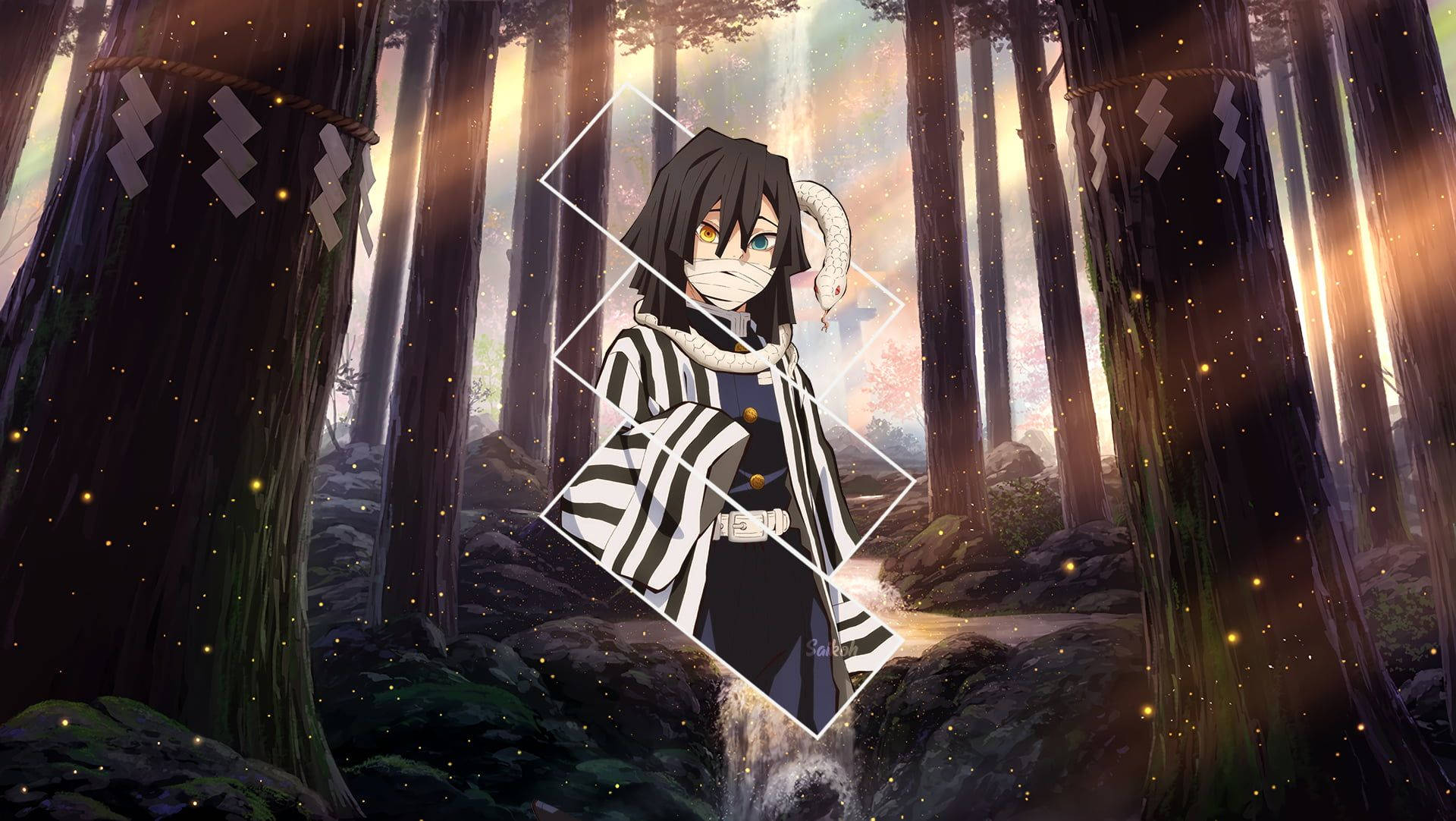 Aesthetic Obanai Iguro Sparkly Forest Background