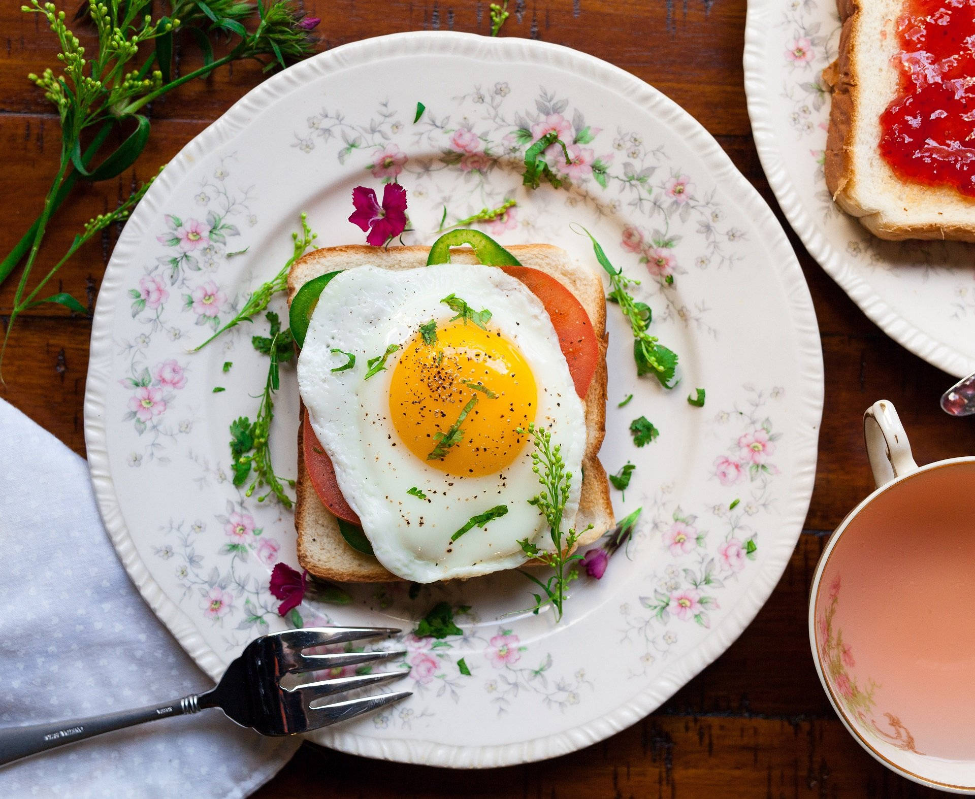 Aesthetic Open Faced Sandwich With Eggs Background